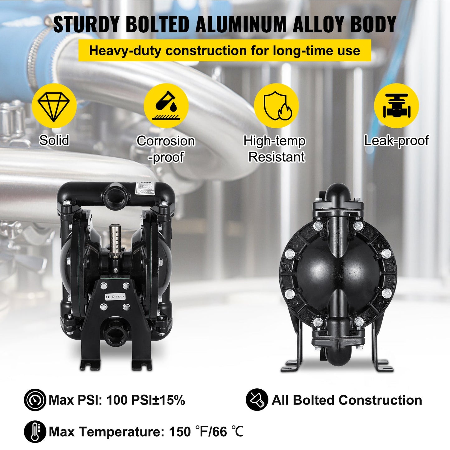 Air-Operated Double Diaphragm Pump 1 Inch Inlet/Outlet Aluminum