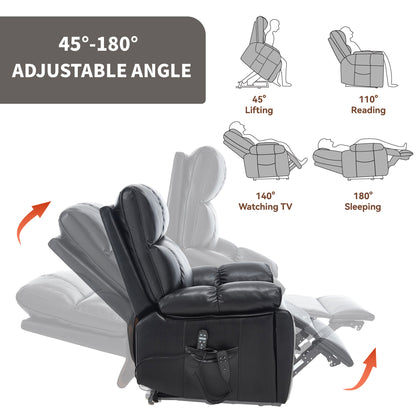 Black Leatheraire Heat Massage Recliner