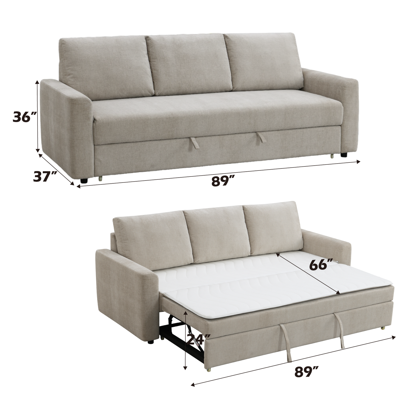 Leira Beige Linen Pull Out Sleeper