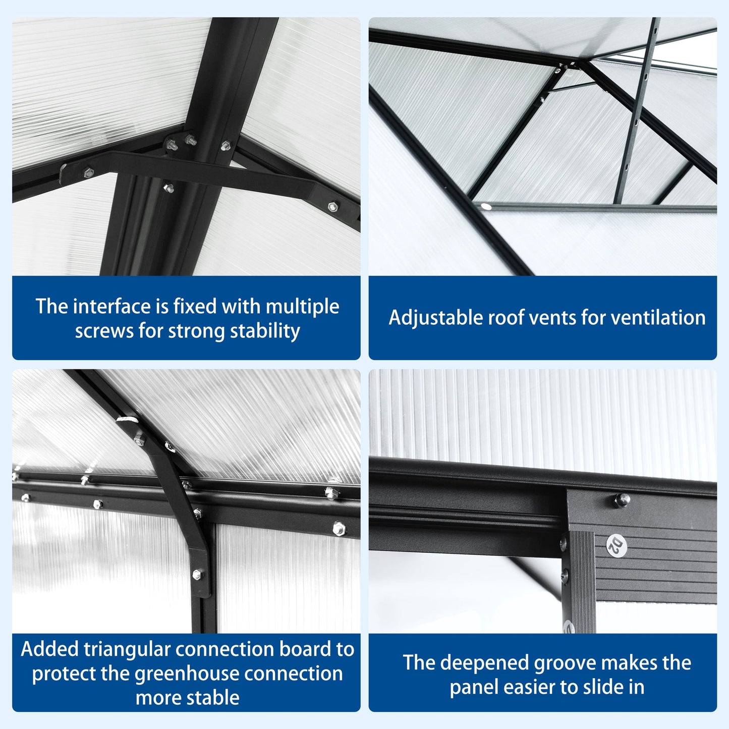 Polycarbonate house Raised Base And Anchor Aluminum Heavy Duty Walk-In houses For Outdoor Backyard In All Season