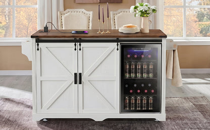 K&K 72" Farmhouse Kitchen Island with Fridge Storage Space