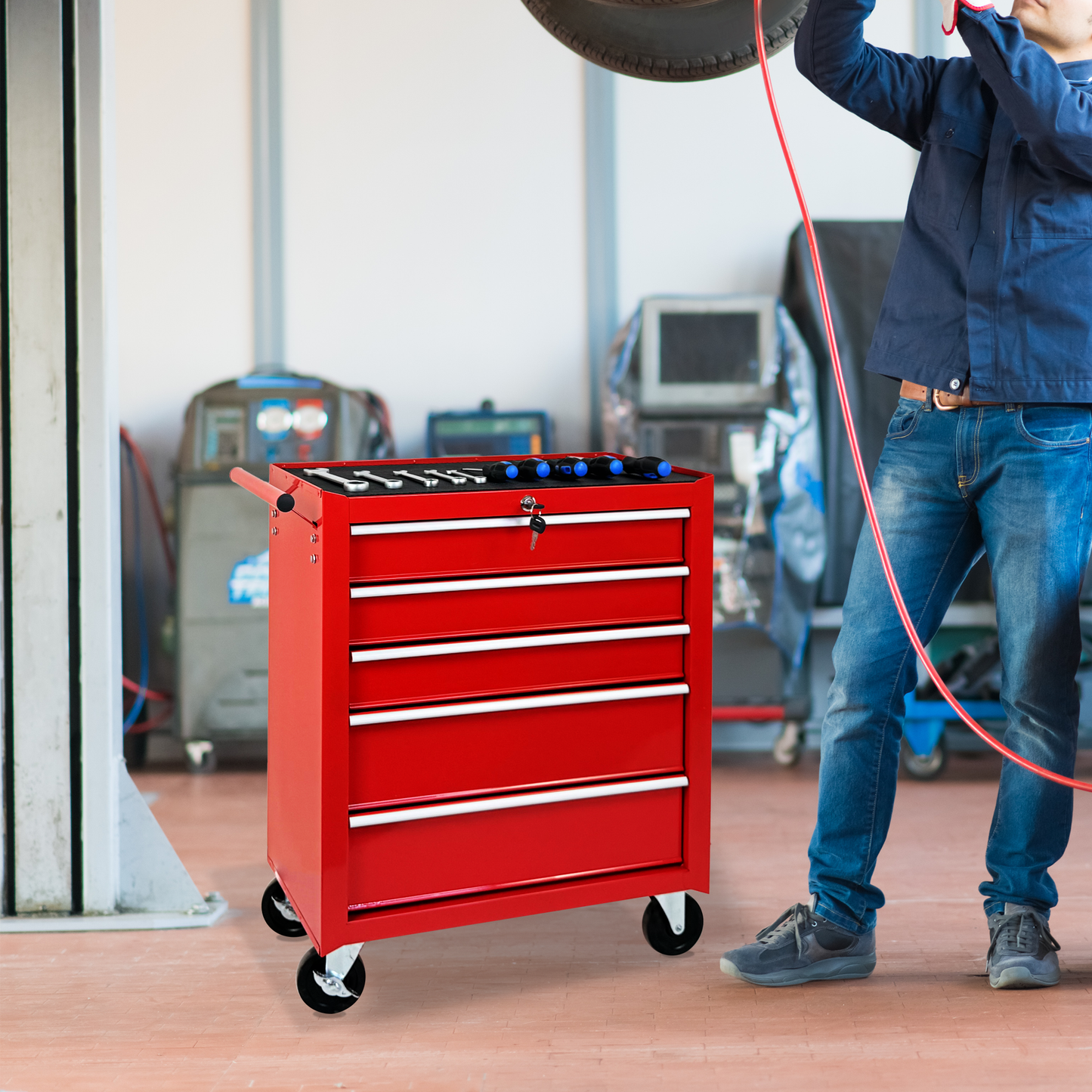5-Drawer Rolling Tool Chest with Lock & Key
