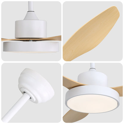 Ceiling Fan With 22W LED Light And Remote Control 6 Speeds Reversible DC Motor For Living Room - White