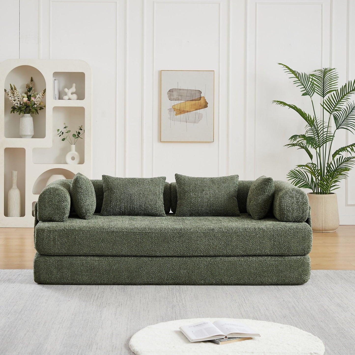 Convertible Sleeper Sofa Bed With Cylindrical Pillow
