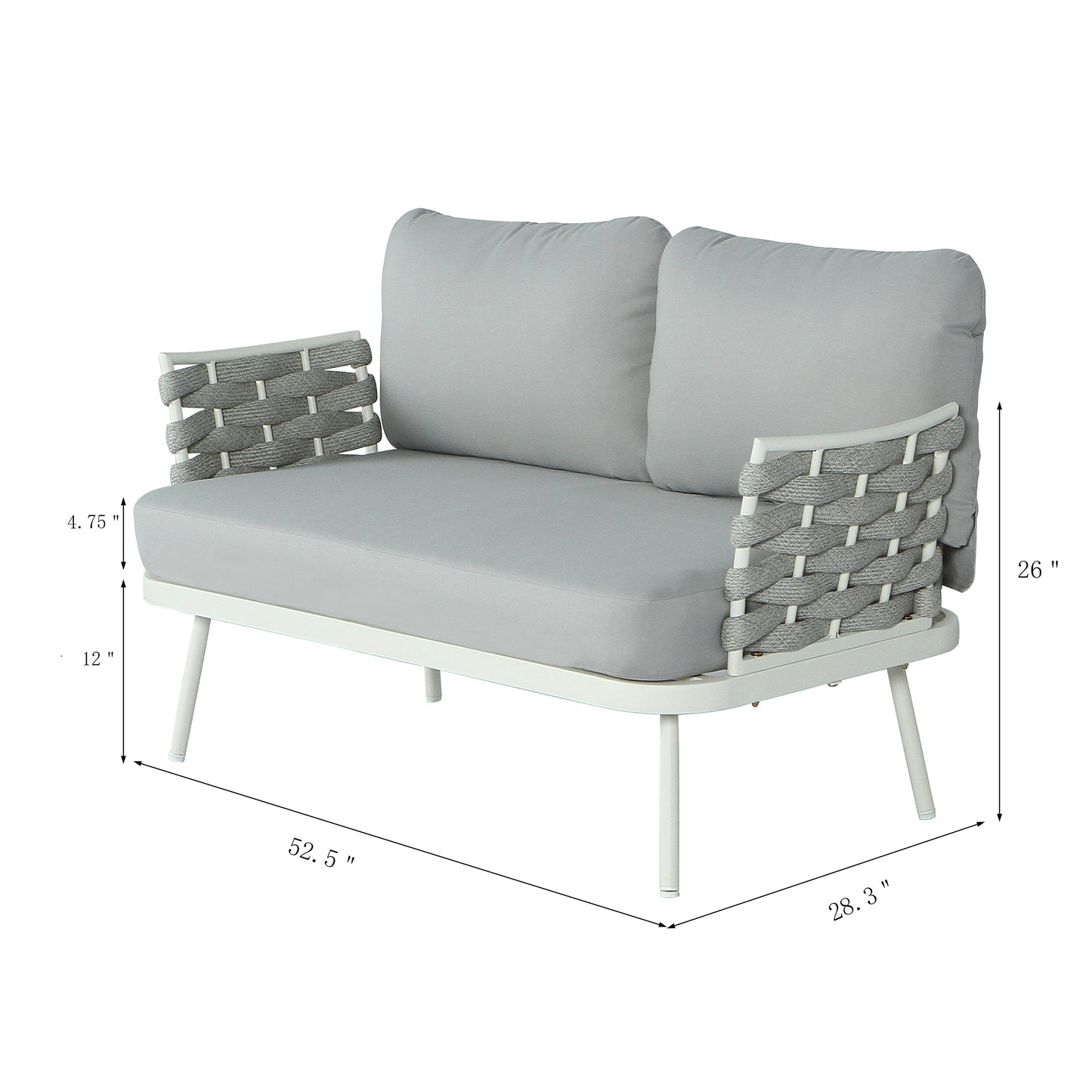 Mariano Steel Loveseat and Table, Off White & Grey