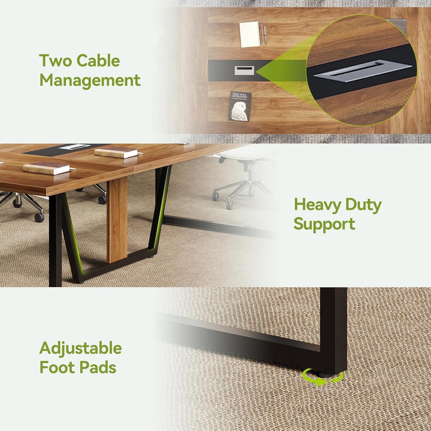 Conference Table For 8 - 10 People With Cable Management - Brown / Black