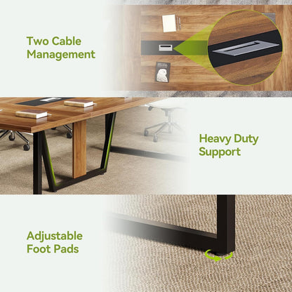 Conference Table For 8 - 10 People With Cable Management - Brown / Black