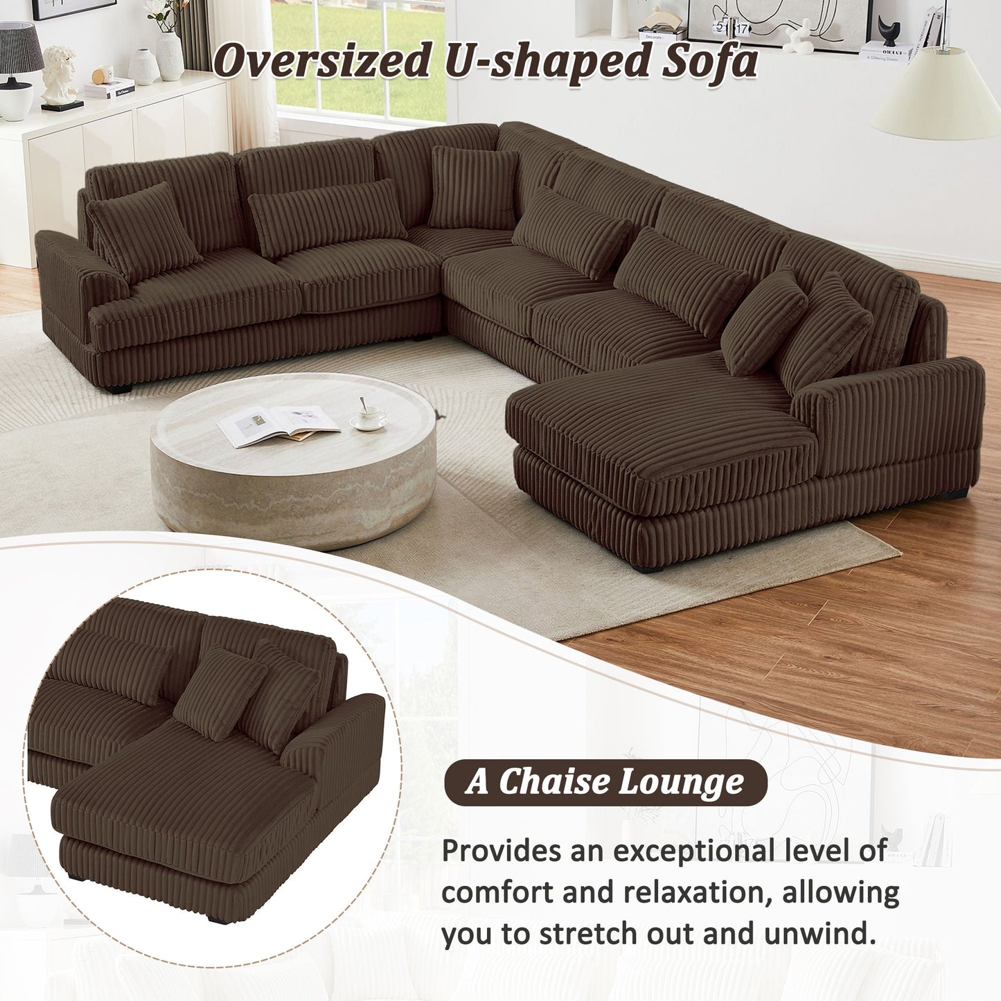 Oversized Sectional Sofa U - Shaped Sofa Couch Modern Sofa Upholstered In Soft With A Chaise Lounge For Living Room