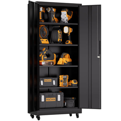 Heavy Duty Rolling Cabinet With Lock, Garage Storage Cabinet, 4 Adjustable Shelves For Tool Organization