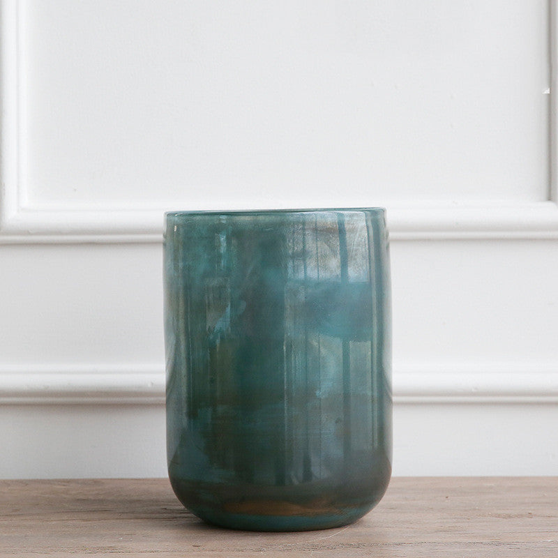 European and American Retro Blue Glass Large Vase