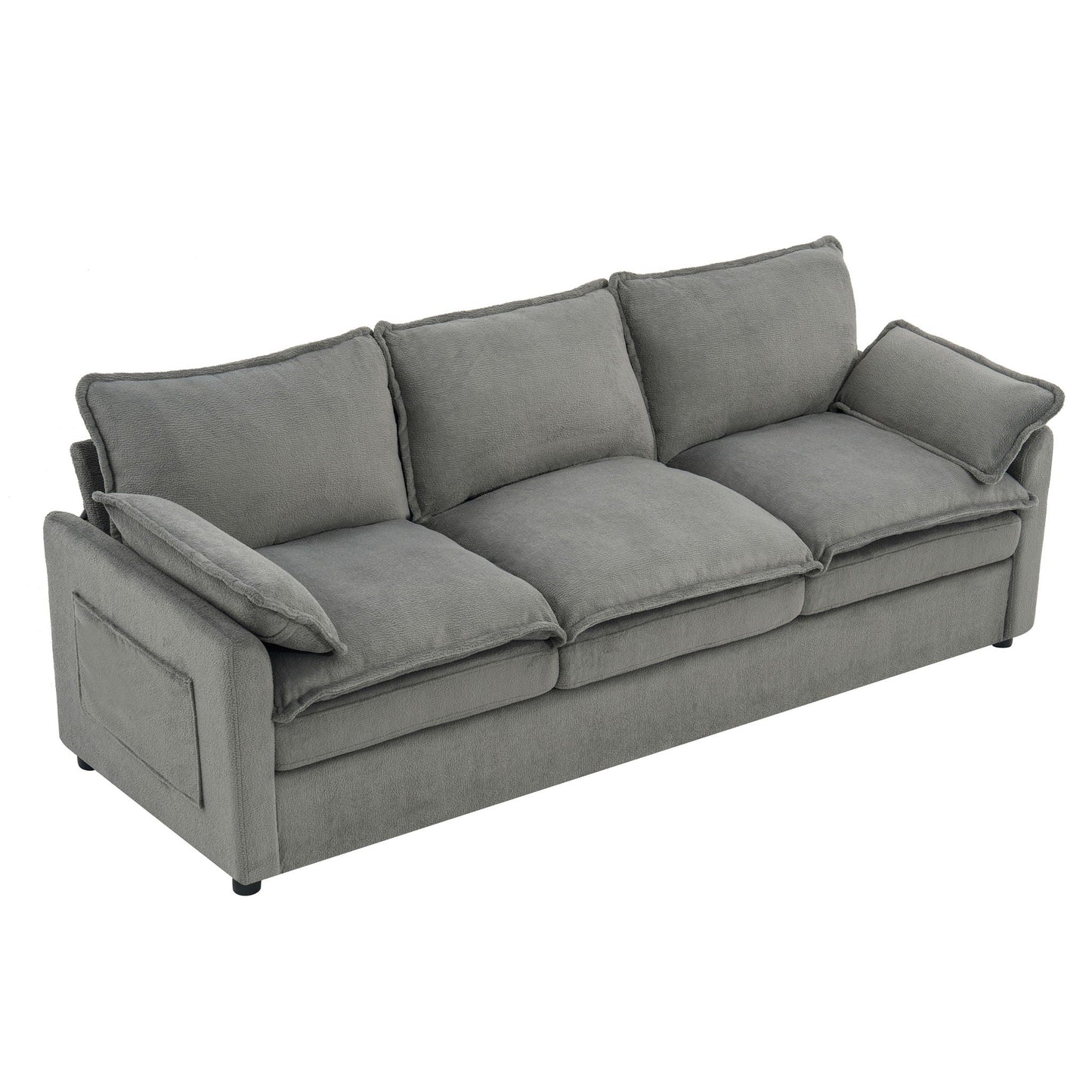 Modern 3 Seater Sofa With Side Storage Pockets For Living Room