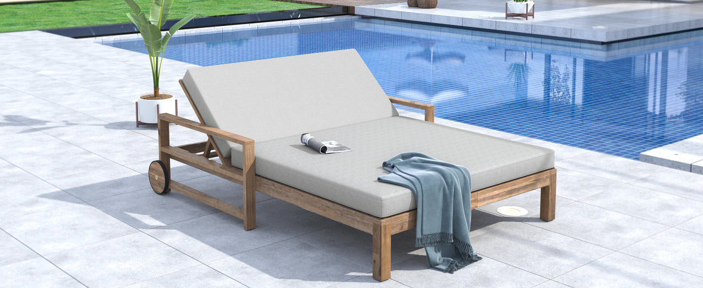 TREXM 1-Piece Farmhouse Wooden Outdoor Sunbed for 2 People