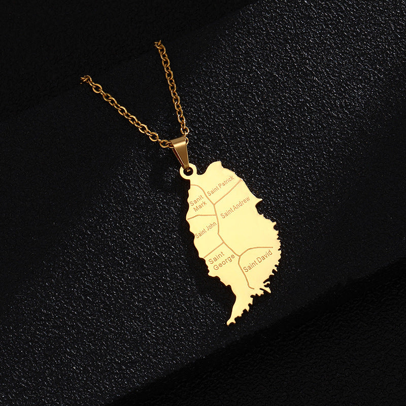 Stylish And Personalized Titanium Steel Smooth Golden Grenada Map