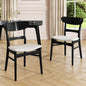 Set of 2 Mid-Century Dining Chairs - Upholstered Seat, Rubberwood Legs