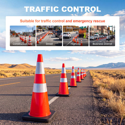 36" Heavy-Duty Traffic Cones with High-Visibility Reflective Collars - 4 Pack