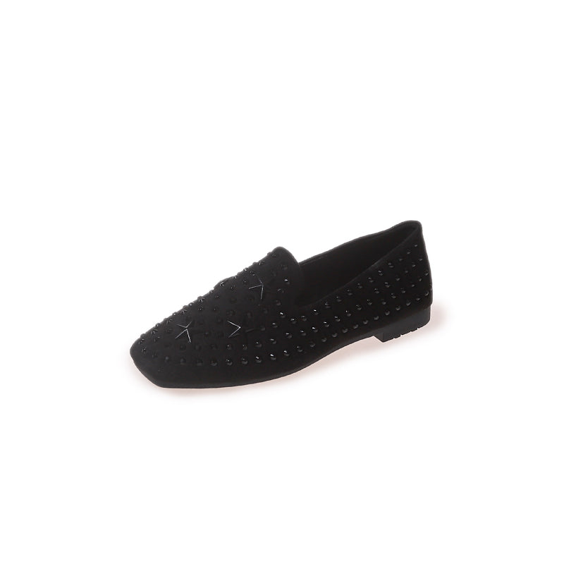 2026 Fall New Square Toe Rhinestone Flat Moccasins, Soft Sole Slip On Loafers For Wide Feet Women