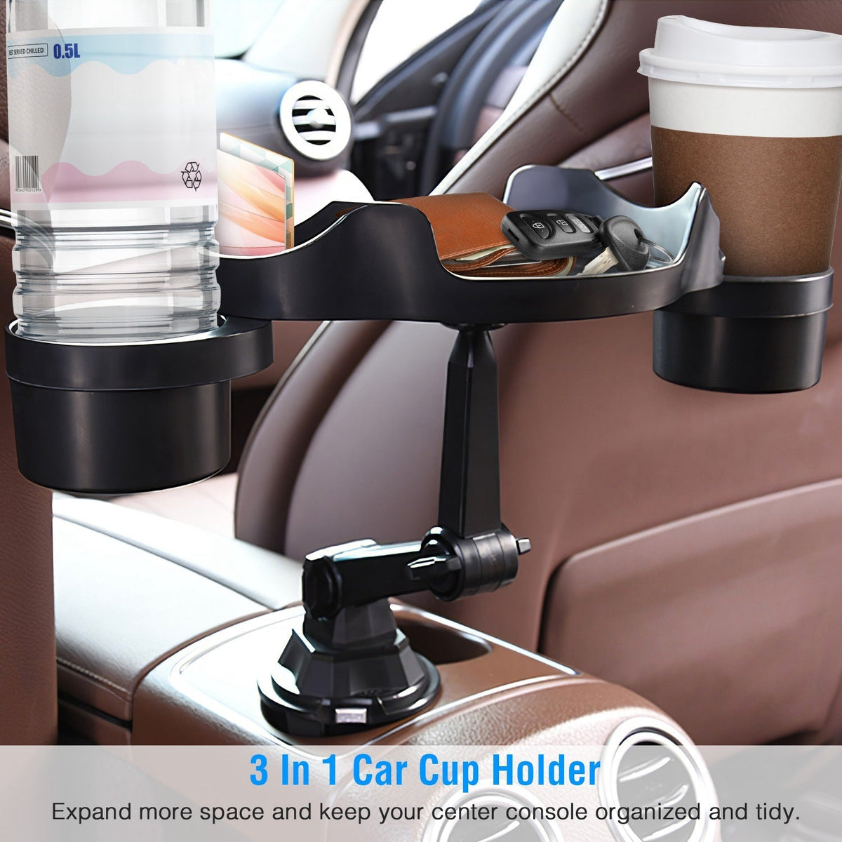 Car Cup Holder Expander 360¡ Rotating Car Tray Bottle Holder Adapter Multifunctional Water Cup Mount Stand with Phone Slot