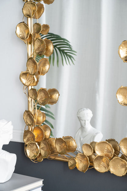 Full Length Mirror With en Leaf Accents, Floor Miiror For Living Room Bedroom - Gold