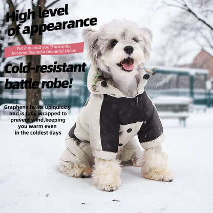 Water Resistant Dog Winter Coat, Graphene Thermal Warm Four Legged Dog Snow Jacket Hooded Pet Cold Weather Snowsuit, Windproof Padded Dog Clothes For Small Medium Dogs