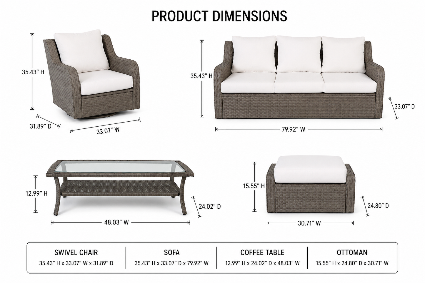 Luxury Rattan Patio Conversation Set – Includes 2 Swivel Chairs, Sofa, Coffee Table, And 2 Ottomans With Premium