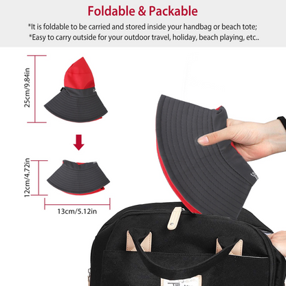 Women Summer Sun Bucket Hats Foldable UV Protection Cotton Cap Wide Brim Floppy Cap Packable Ponytail Mesh Travel Hat For Beach Fishing Camping Travel