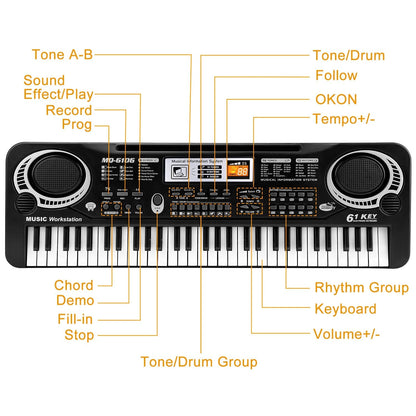 61 Keys Digital Music Electronic Keyboard Electric Piano Musical Instrument Kids Learning Keyboard w/ Microphone For Beginners Kids Girls Boys Adults