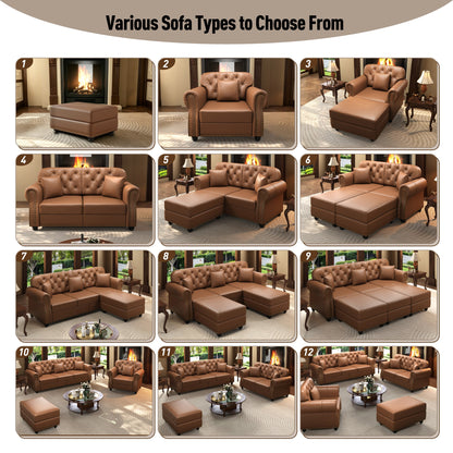 41.3" Upholstered Faux Leather Sofa with Nailhead Trim