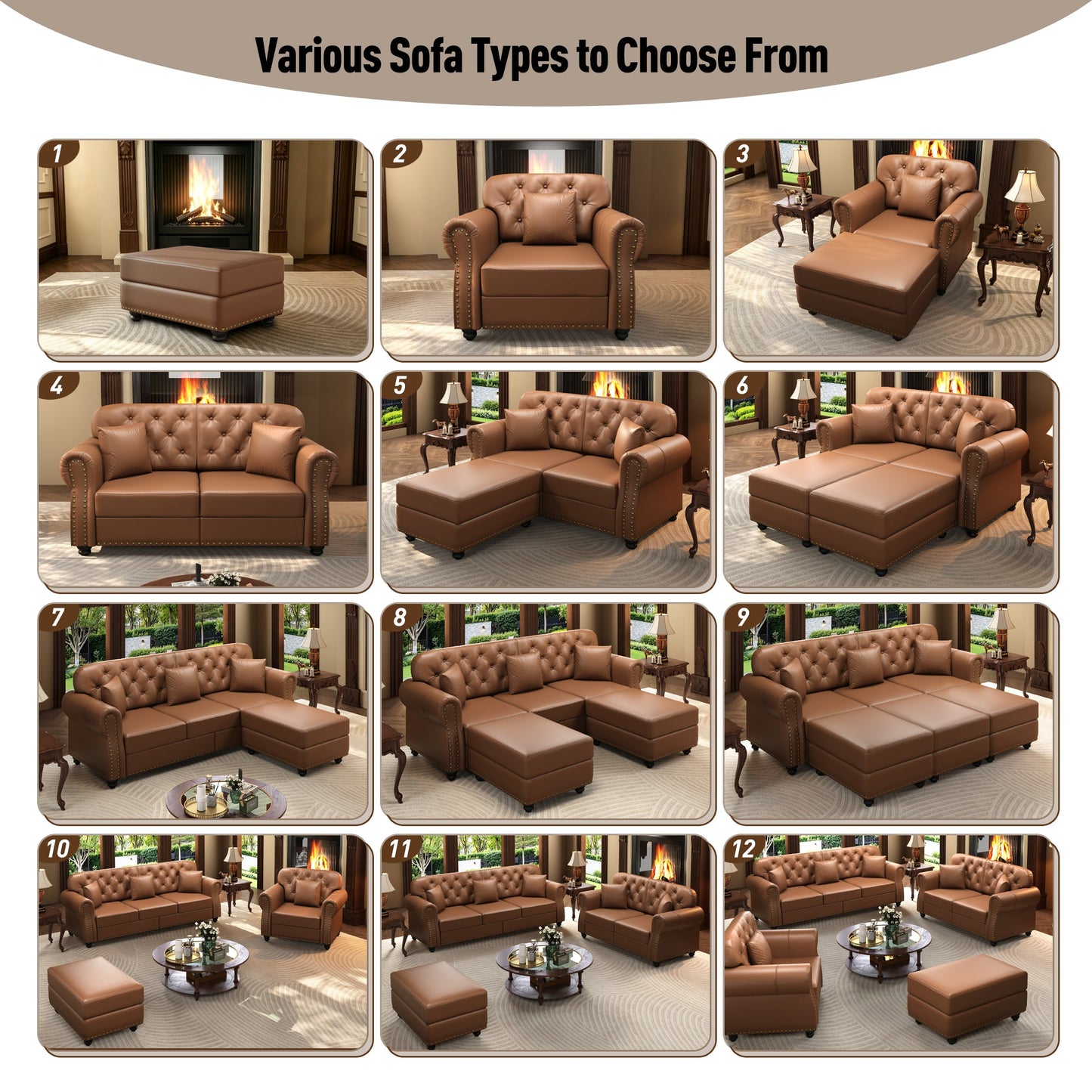 63" Upholstered Faux Leather Sofa with Nailhead Trim