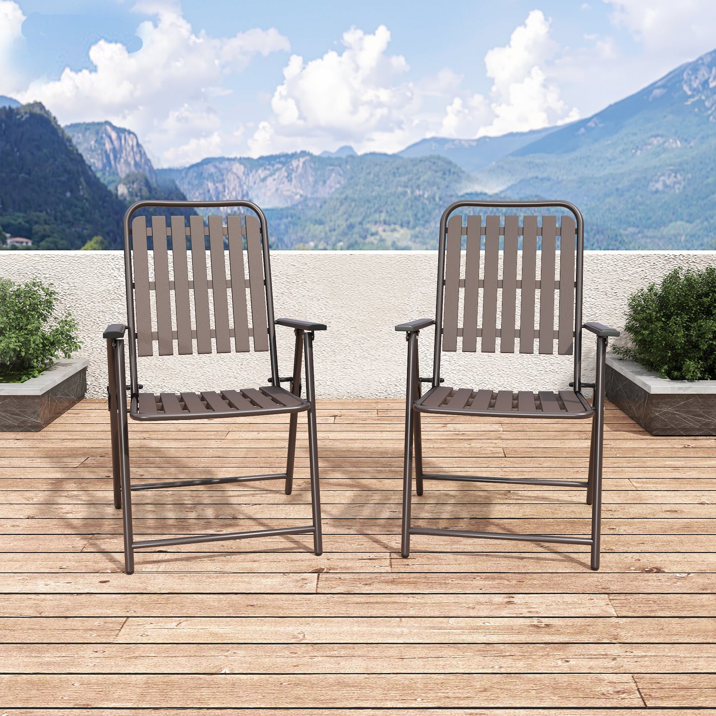 Brown 2-Piece Folding Chair, No Assembly Required