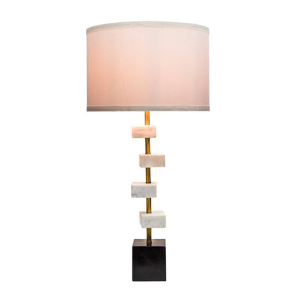 D15x30' Table Lamp with White Marble and Brass Frame