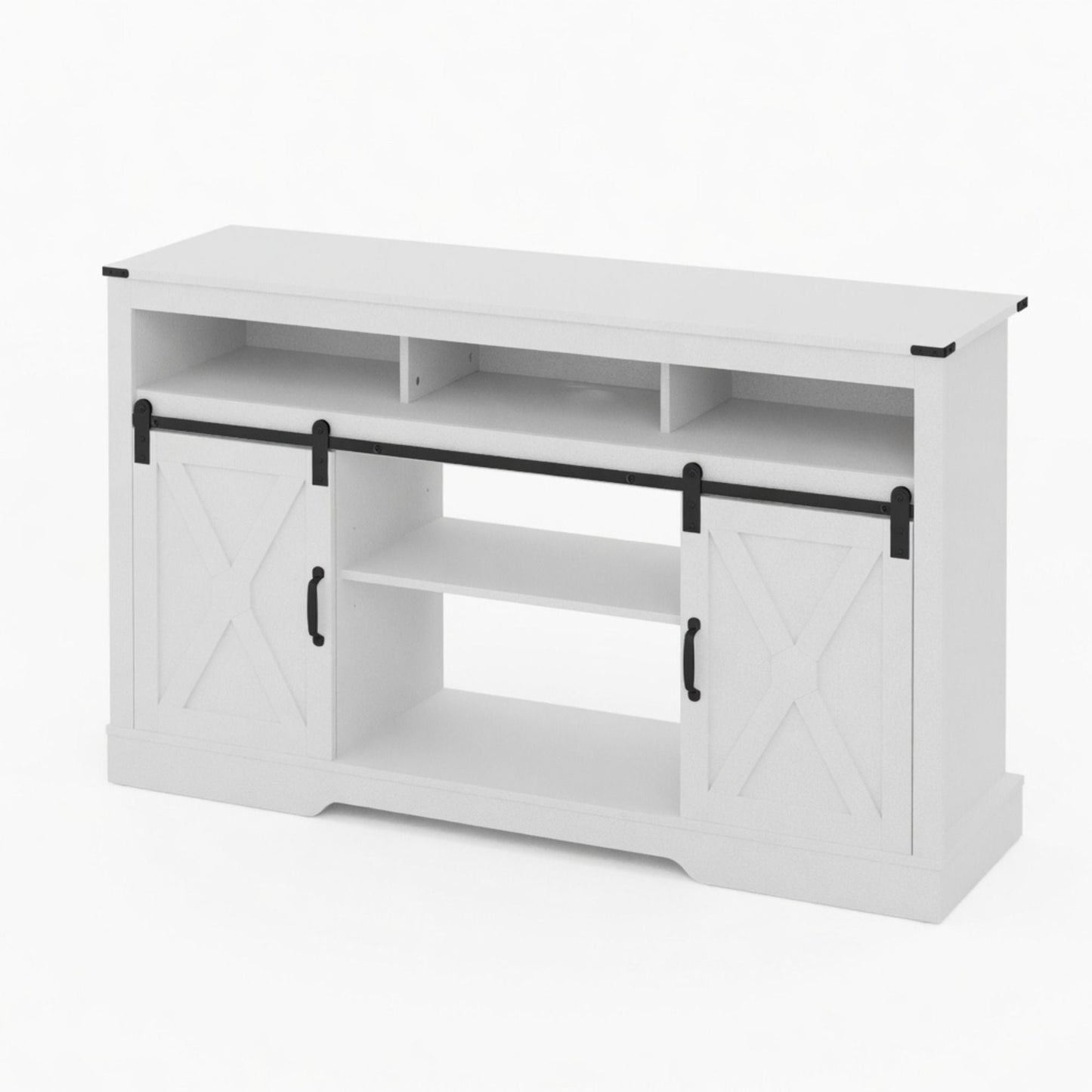 Farmhouse TV Stand With Sliding Barn Doors & Adjustable Storage
