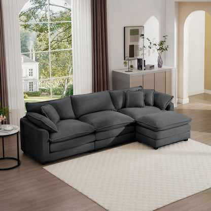 Modern Oversized Modular Cushion Sofa With Ottoman, Low Back, Deep Seating Sofa Set