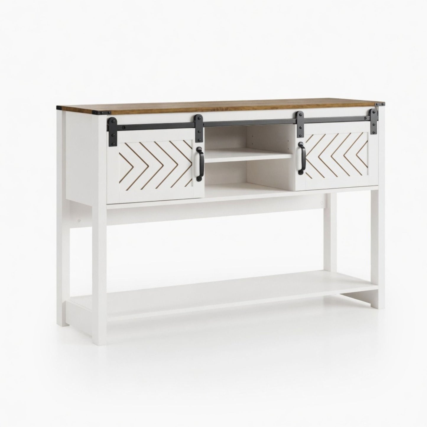 Entryway Table With Sliding Barn Door Storage - White / Oak