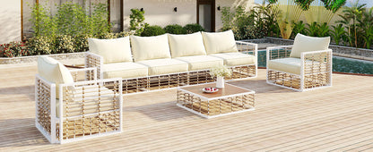 TOPMAX Modern Minimalist 7-Piece Metal Patio Sectional Sofa Set