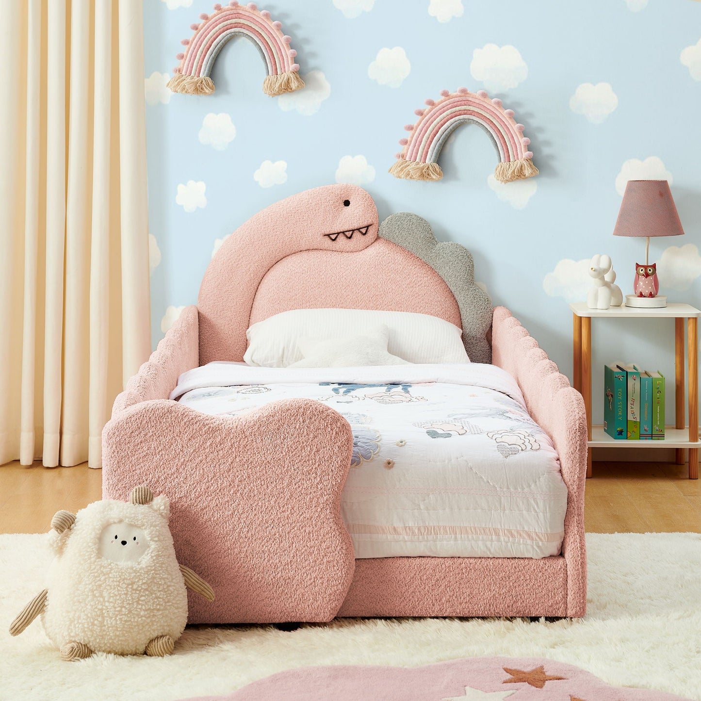 Cute Dinosaur Shaped Bed With Safety Guardrail, Toddler Frame