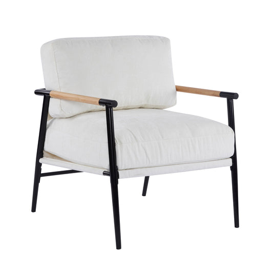 Modern Accent Chair With Plush Cushions and Wooden Armrests