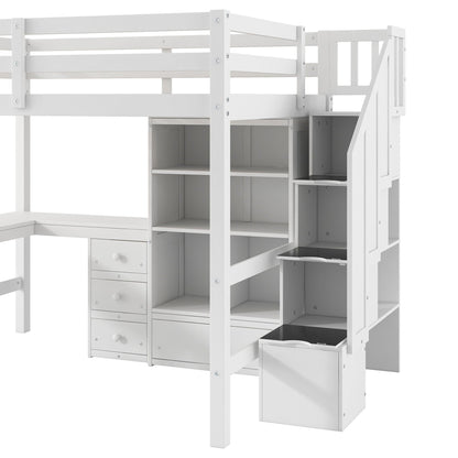 Loft Bed & L Shaped Desk, Drawers, Cabinet, And Storage Staircase