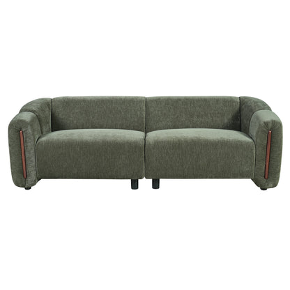 Modern Minimalist Curved Block Sofa with Wood Accents - Cream Boucle