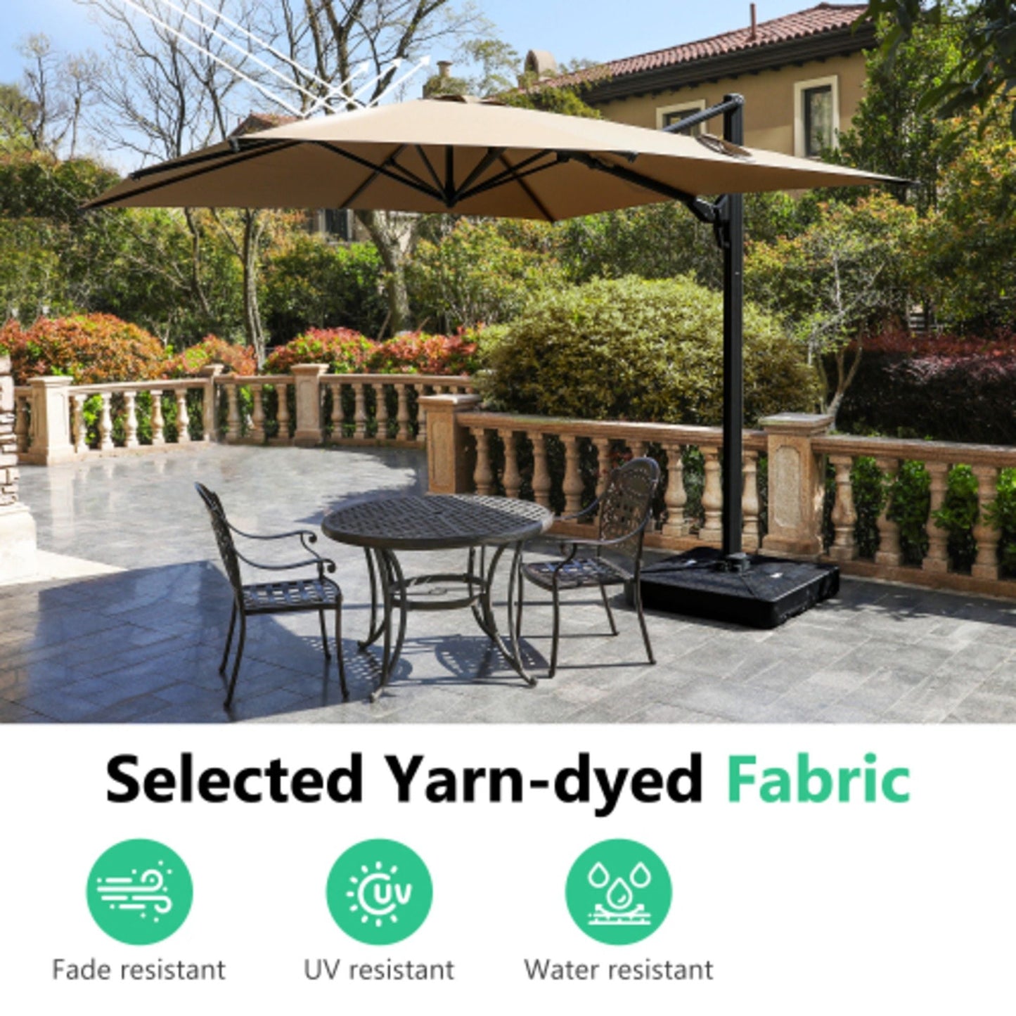 Round Cantilever Patio Umbrella With 360 Rotation & Infinite Tilt Adjustment