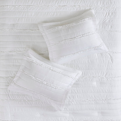 5 Piece Microfiber Ruffled Comforter Set - White California King