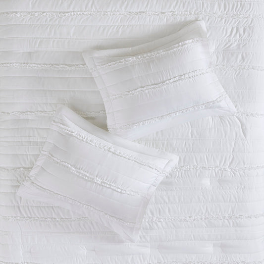 5 Piece Microfiber Ruffled Comforter Set - White California King