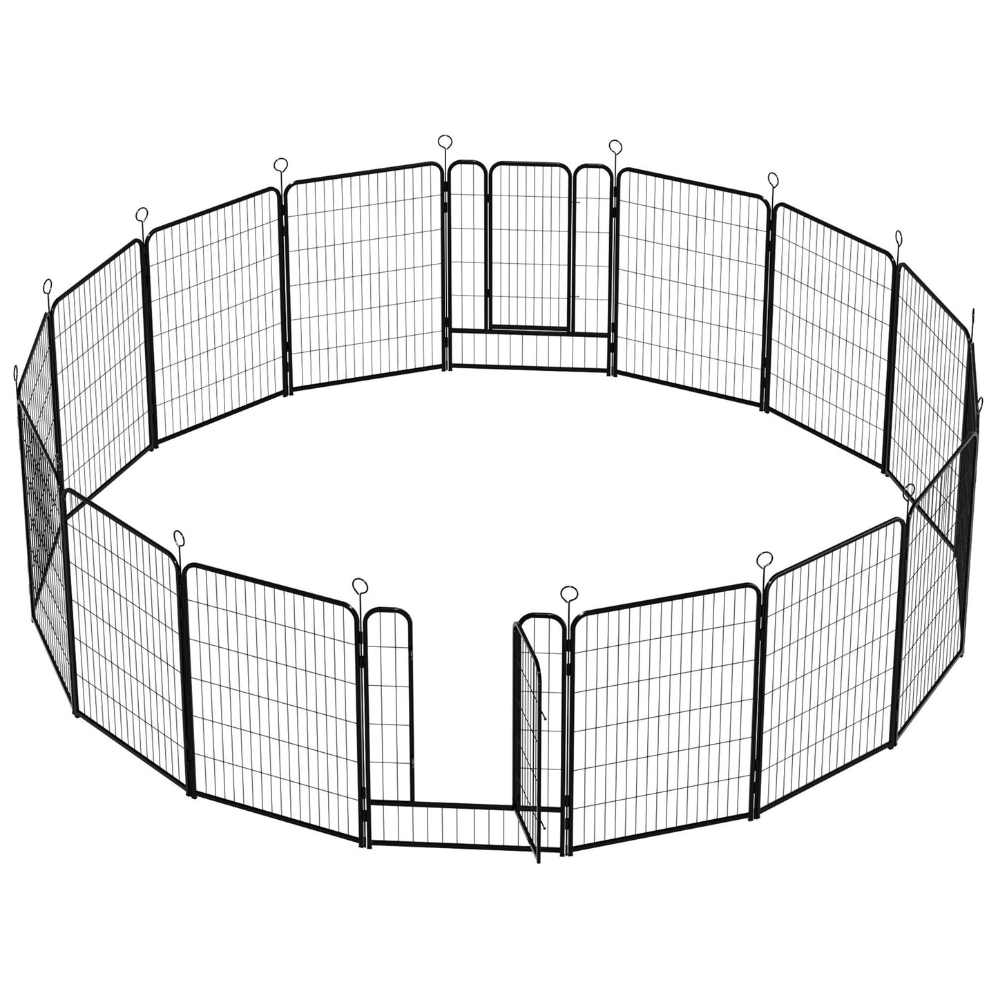 Dog Playpen, 16 Panels Pet Exercise Pen Indoor / Outdoor Fence With Anti Skid Base - Black