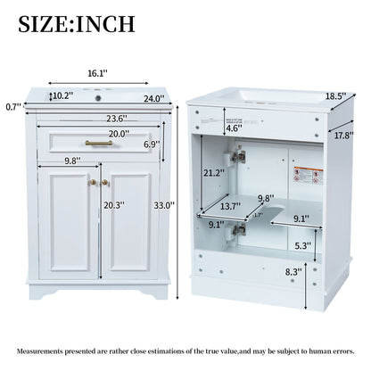 Bathroom Vanity With Integrated Sink, 2 Door Cabinet With Tip Out Drawer