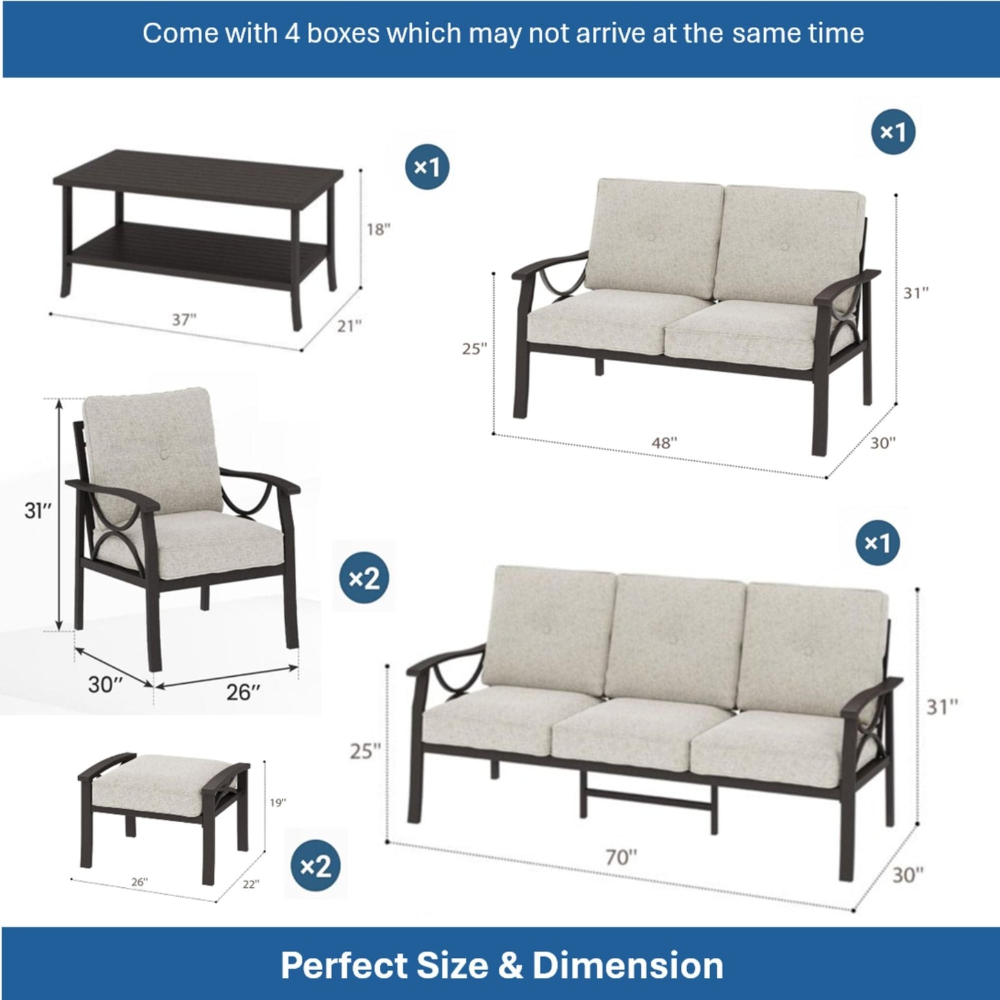 Patio Furniture Set with Coffee Table and Cushions for Backyard