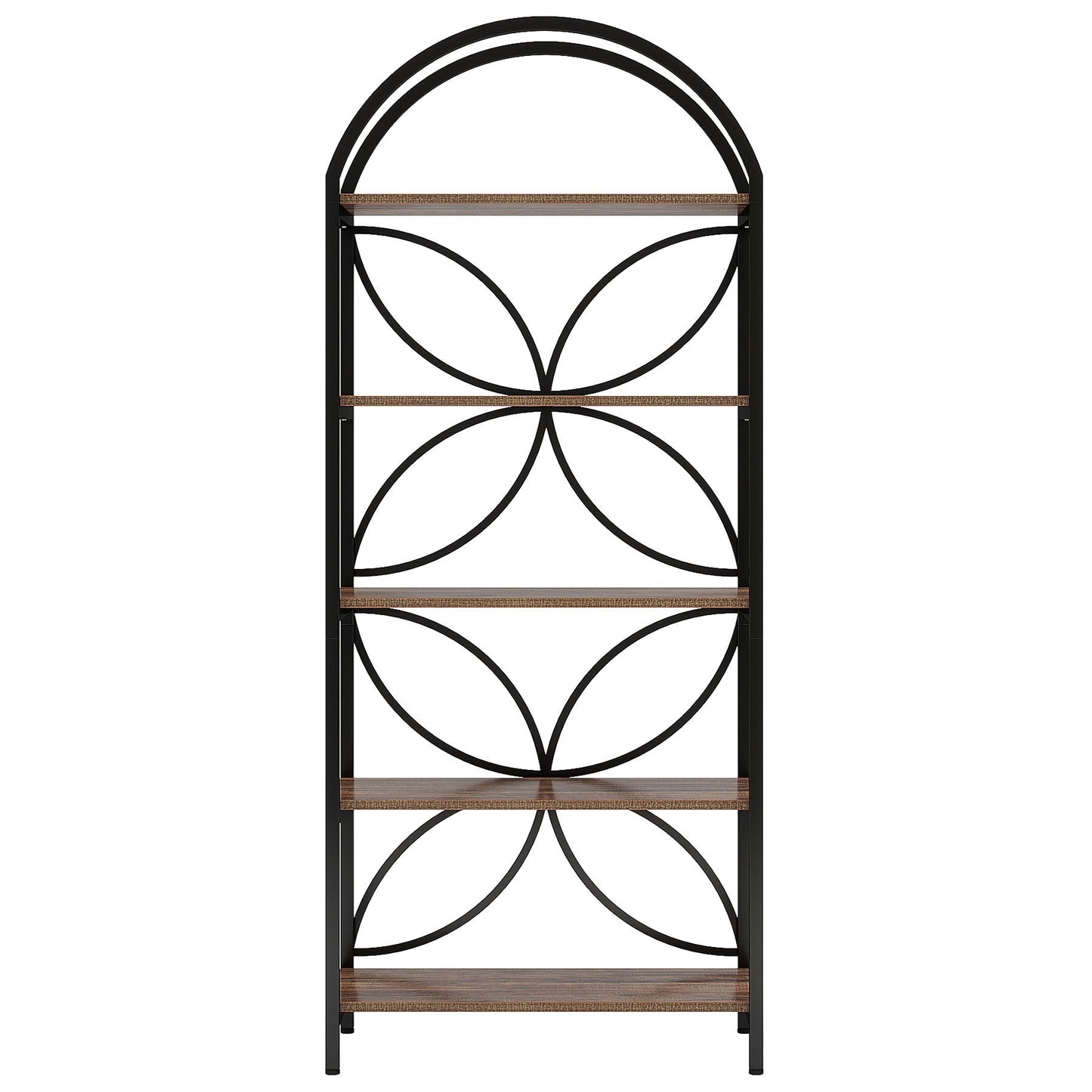 Tall 5 Tier Arched Bookshelf With Shelves For Living Room - Rustic Brown