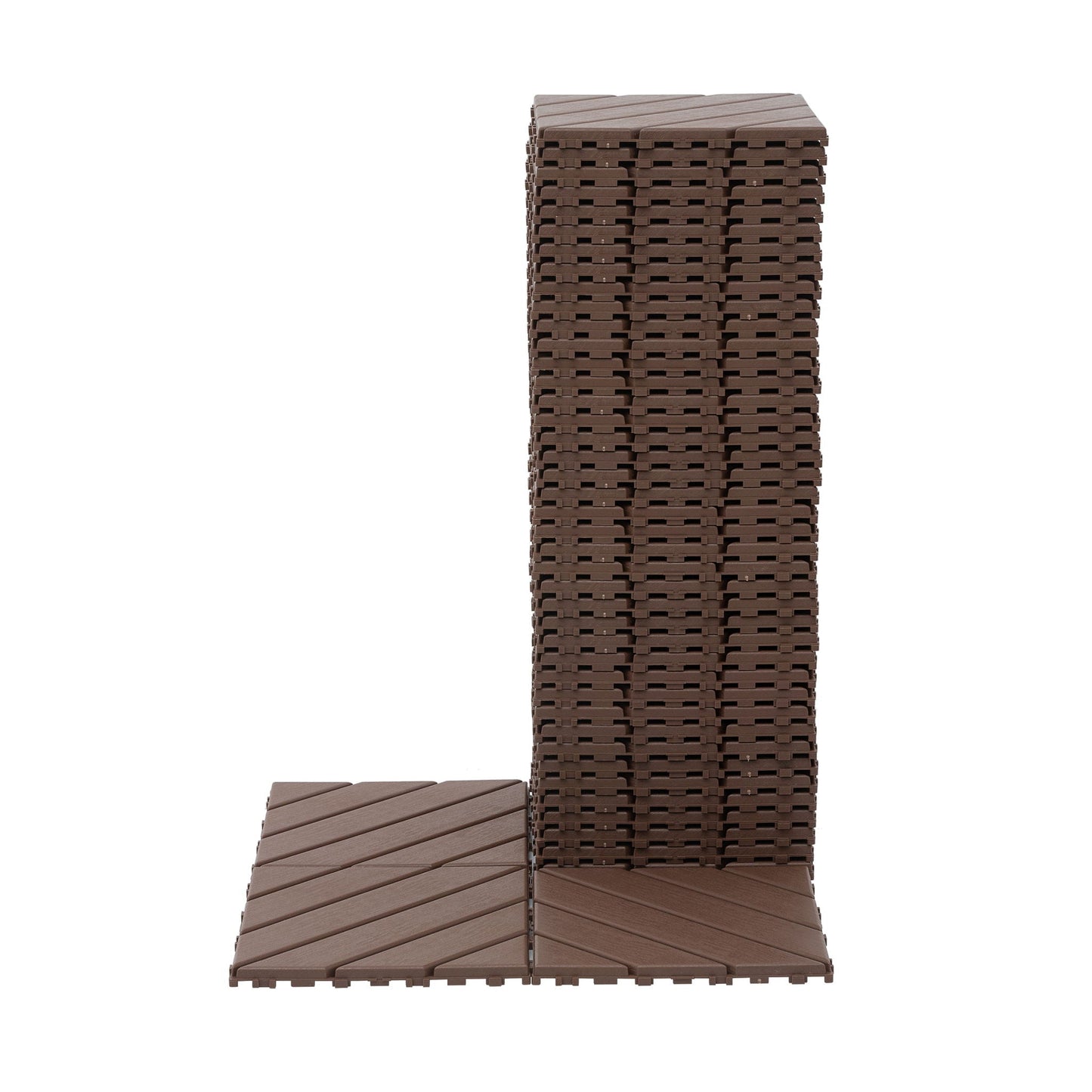 Interlocking Deck Waterproof Outdoor Patio Tiles (Set of 44) - Brown