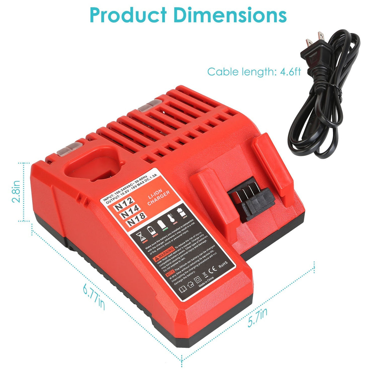 M12 M18 Rapid Fast Charger Fit for Milwaukee 10.8-18V Battery 48-59-1812 48-59-1808