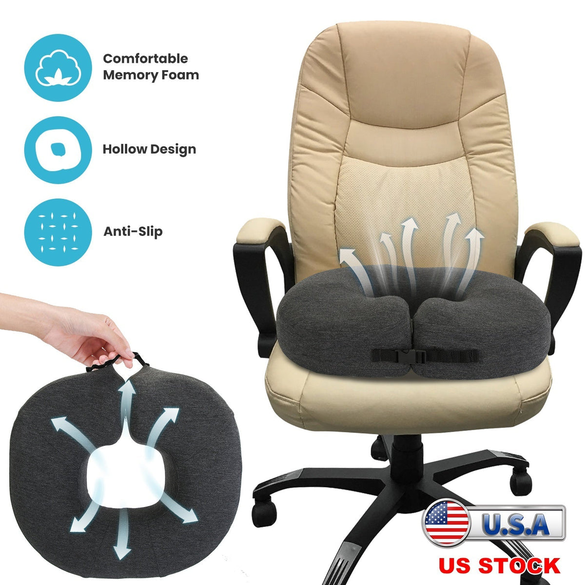 Donut Pillow Seat Cushion Memory Foam Donut Chair Cushions ErgonomicÊSeat Cushion Pad for Coccyx Prostate Sciatica Pelvic Floor Pressure Sores Office