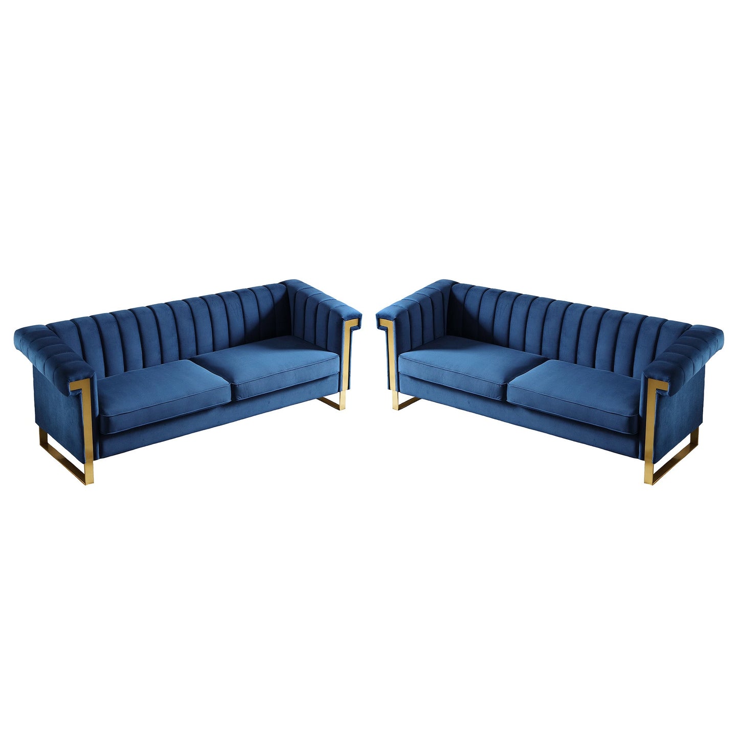 Vintage Blue Velvet 2 Piece Sofa Set