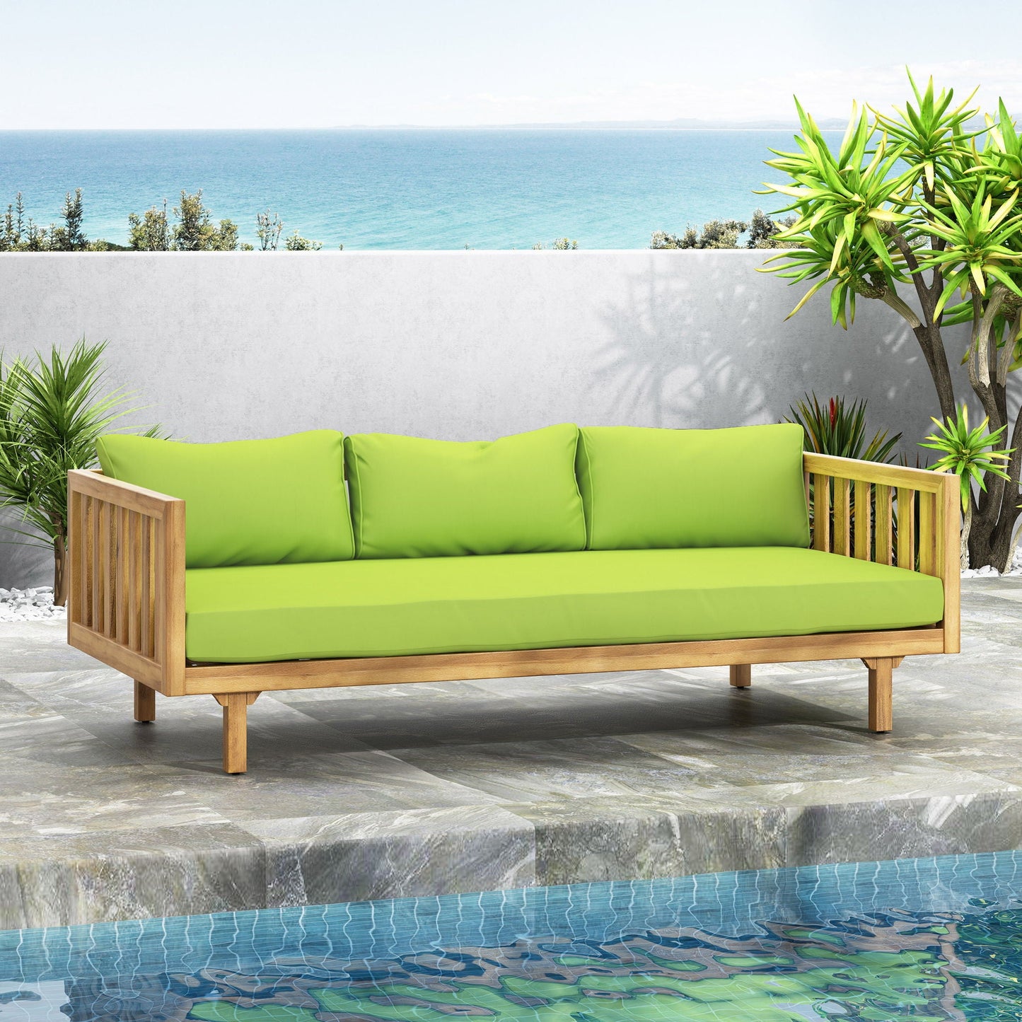 Claremont 3 Seater Daybed Teak Acacia Wood Water Resistant Cushions